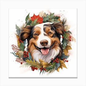 Australian Shepherd Christmas Wreath Canvas Print