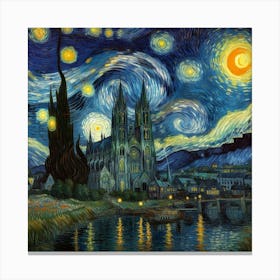 Van Gogh Painted A Starry Night Over A Gothic Castle Canvas Print