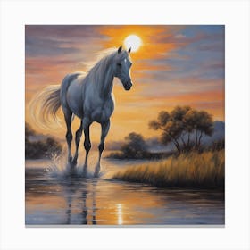 White Horse At Sunset Canvas Print