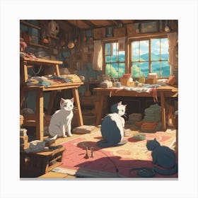 Cats sewing carpets Canvas Print