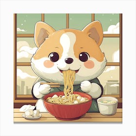 Corgi Eating Ramen 1 Canvas Print