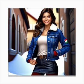 Girl In A Blue Jacket Canvas Print