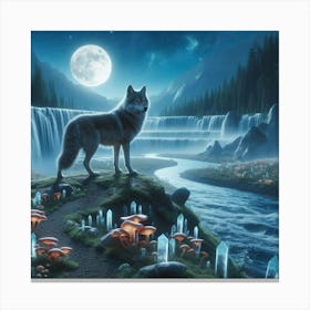 Wolf on the Riverbank 3 Canvas Print