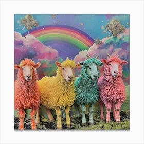 Rainbow Sheep Glitter Collage Canvas Print