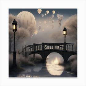 Hot Air Balloons In The Sky Magical Night Landscape Canvas Print
