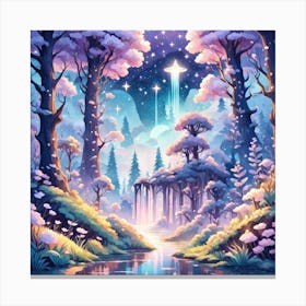 A Fantasy Forest With Twinkling Stars In Pastel Tone Square Composition 266 Canvas Print