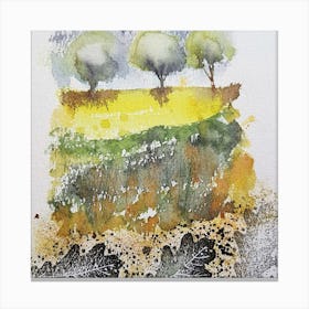 Three Trees In A Field Canvas Print