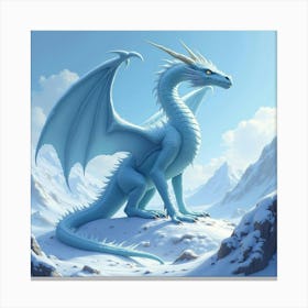 A Colossal Ice Dragon Perched Atop Frozen Mountains 1 Canvas Print