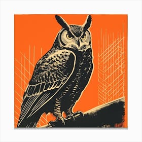Retro Bird Lithograph Great Horned Owl 1 Canvas Print