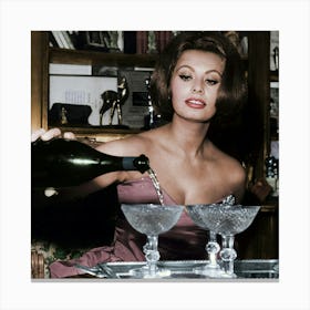 Sophia Loren Pouring Champagne 1 Canvas Print