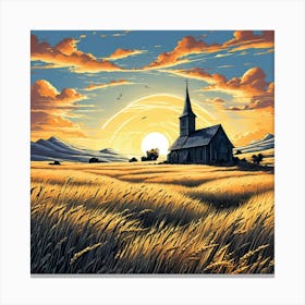 Sunset In The Wheat Field Canvas Print