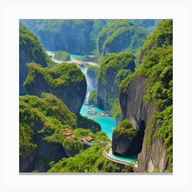 Beautiful View Of A Waterfall Canvas Print