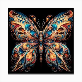 Vibrant Art Deco Butterfly on Black Canvas Print