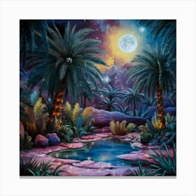A night in the desert in the middle of a moonlit oasis 5 Canvas Print
