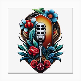 Microphone And Roses Canvas Print