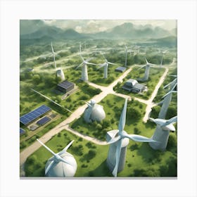Wind Turbines And Solar Panels Canvas Print