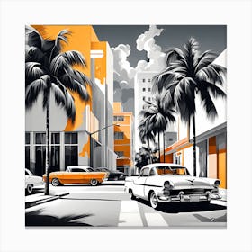 Miami Cityscape, Grayscale art, 1321 Canvas Print