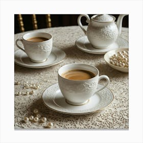 Teapot And Saucers Canvas Print