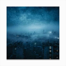 Foggy Night Sky Envelops An Abstract Grunge Pattern Diffuse Glow Of Scattered City Lights Below Te (5) Canvas Print