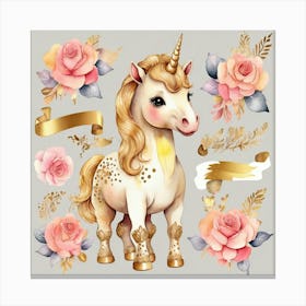 Unicorns And Roses Canvas Print