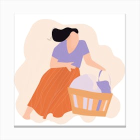 Woman With Laundry Basket Canvas Print