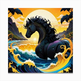Black Horse In The Ocean Canvas Print