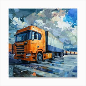 Orange Truck Logistics Oil Painting Canvas Print