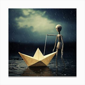 Firefly Melancholy Stick Doll With Paper Boat On Gloomy Backdrop 10018 Canvas Print