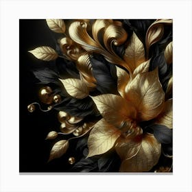 Gold Floral Art Canvas Print