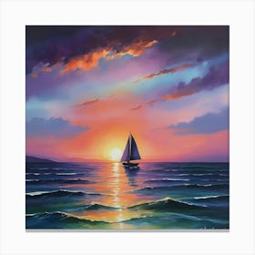 Sailboat At Sunset Paintings Art Print Canvas Print