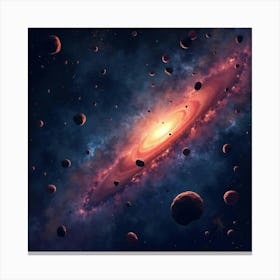 Colorful Watercolor Asteroids Drifting Through The Infinite Dark Of Outer Space 1 Canvas Print