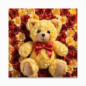 Teddy Bear With Roses Background Photo Canvas Print