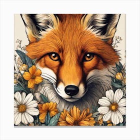 Fox And Flowers Canvas Print