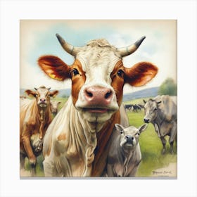 Cows In A Field Canvas Print