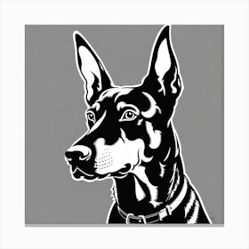 Doberman Pinscher, Black and white illustration, Dog drawing, Dog art, Animal illustration, Pet portrait, Realistic dog art  Canvas Print