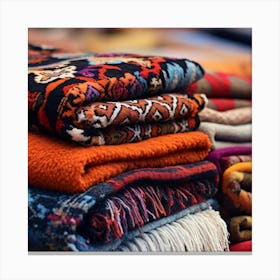 Pile Of Colorful Blankets Canvas Print