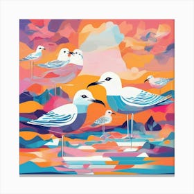 Seagulls At Sunset 1 Canvas Print