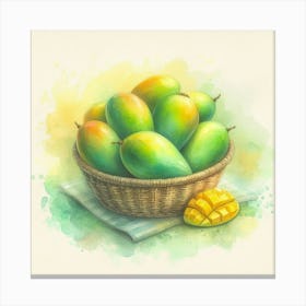 Watercolor's Basket Full Of Mangoes 1 Canvas Print