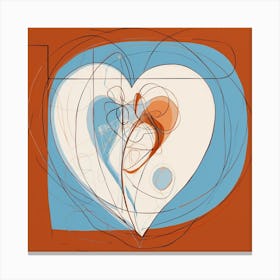 Abstract Chalk Blue & Burnt Orange Heart 3 Canvas Print