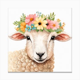 Floral Baby Sheep Nursery Illustration (29) Canvas Print