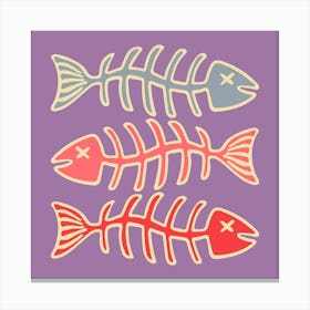 FISH BONES Pop Art Seafood in Vintage Retro Lavender Pink Red on Purple Kitchen Food Canvas Print