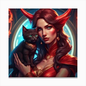 Devil Woman With Cat Canvas Print