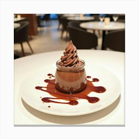 Watercolor Image Of A Rich And Creamy Chocolate Mousse On A Modern Restaurant Table Canvas Print