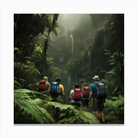Group Of Hikers In The Jungle Canvas Print