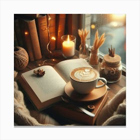 Coffee And Book On A Window Sill 4 Canvas Print