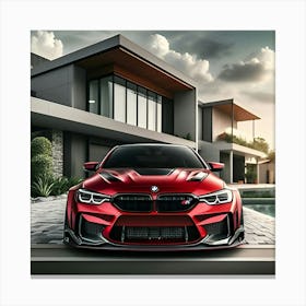 Metallic Red BMW M3 With Full Body Kit In Front Of Modern House 2 Canvas Print