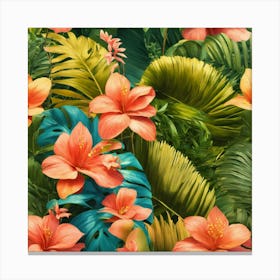Tropical Flowers Seamless Pattern 4 Canvas Print