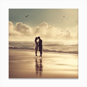 Couple Kissing On The Beach Canvas Print