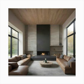 Modern Living Room With Fireplace 6 Canvas Print