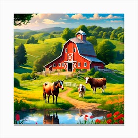 Farm With Cows Canvas Print